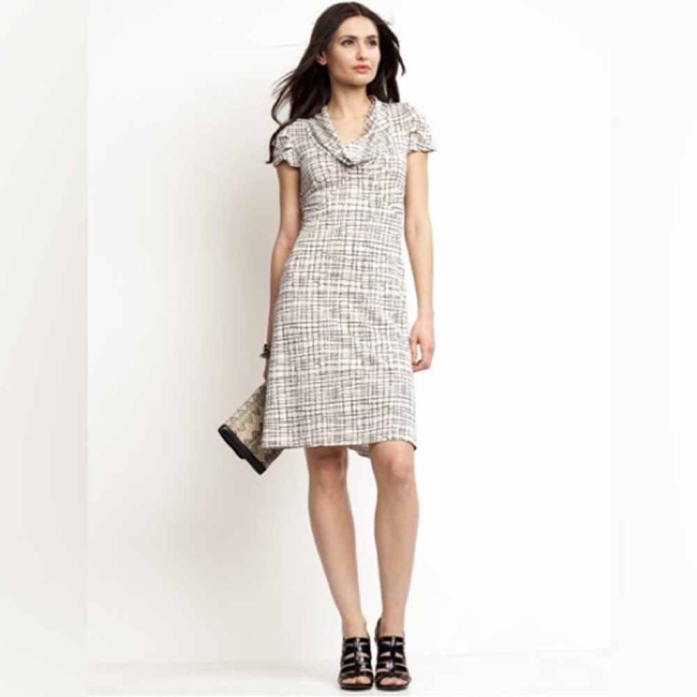 EUC Banana Republic Cowl Neck Silk Print Dress Graphic Geometric Size XS